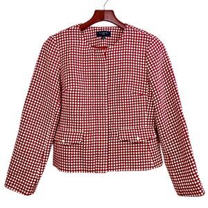 Talbots Blazer Womens Sz 6P Red Wool Polka Dot Tweed Cropped Old Money Luxury